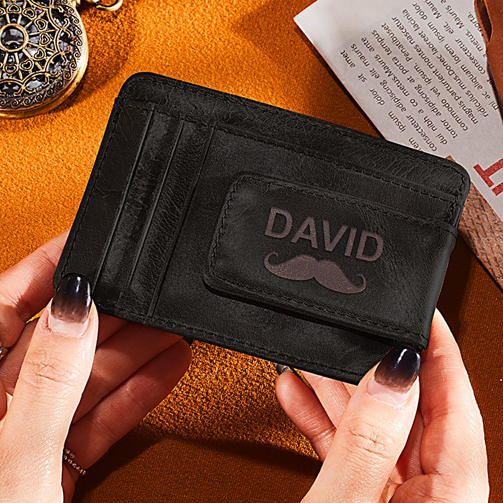 Custom Name PU Leather Wallet Card Holder with Mustache Design Gift for Him/Her