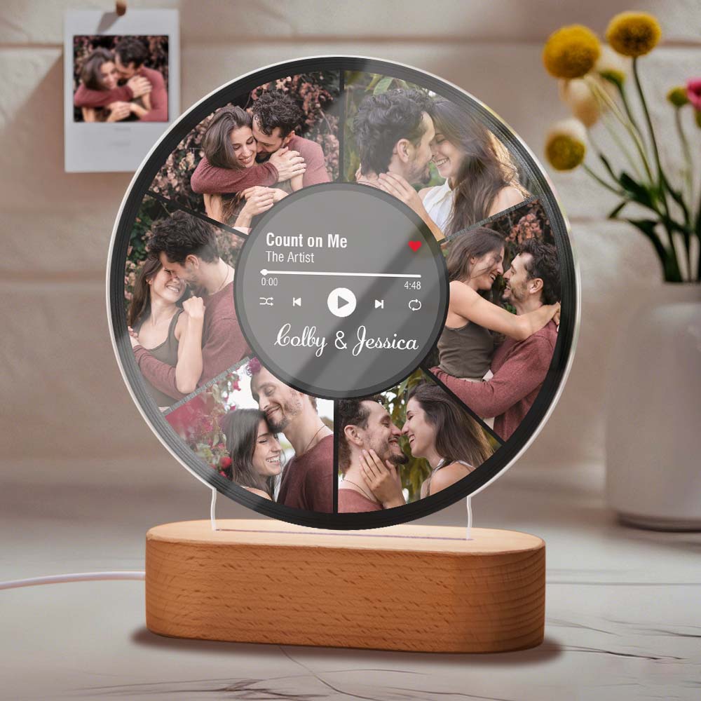 Personalized Couple Photos Record Night Light Photo Collage LED Lamp for Boyfriend Girlfriend Anniversary Gifts Wedding Gift Music Cover