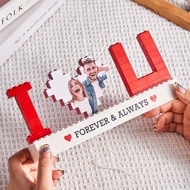Personalized I Love You Photo Building Brick Puzzles Custom Text Photo Block Gift for Lover
