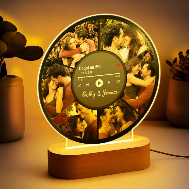 Personalized Couple Photos Record Night Light Photo Collage LED Lamp for Boyfriend Girlfriend Anniversary Gifts Wedding Gift Music Cover