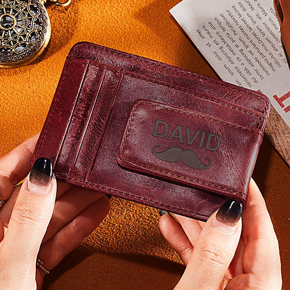 Custom Name PU Leather Wallet Card Holder with Mustache Design Gift for Him/Her